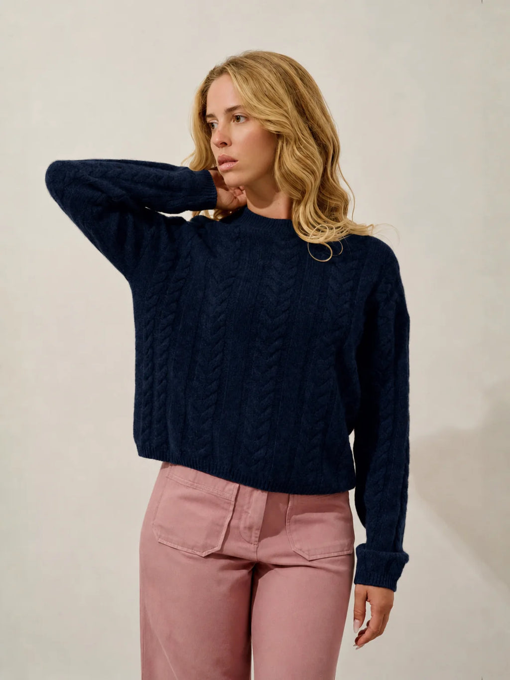 ASTRID Pull Col Rond 6 Fils Bleu Marine