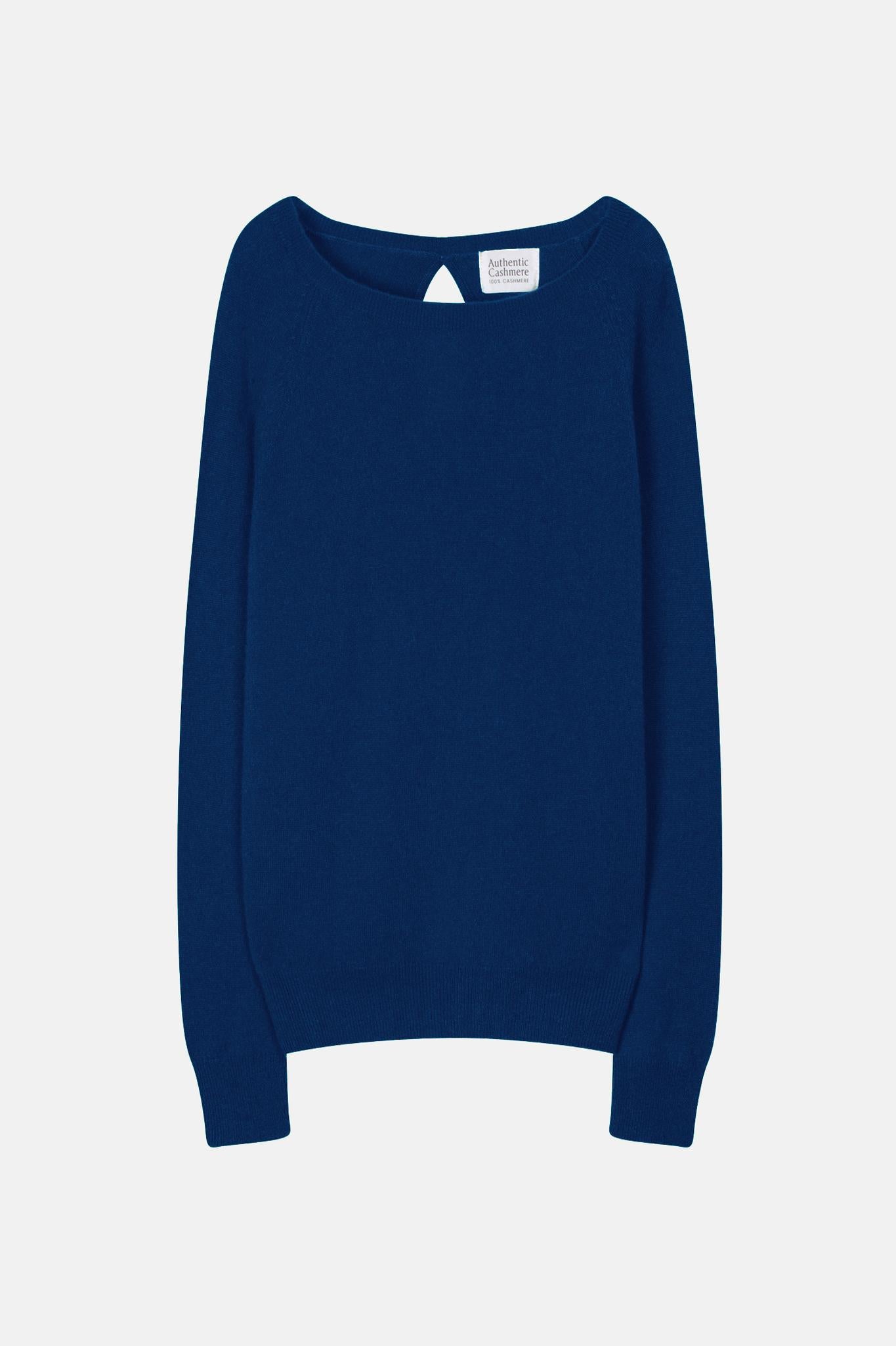 DIBONA ultramarine drop-back boat-neck sweater 100% cashmere
