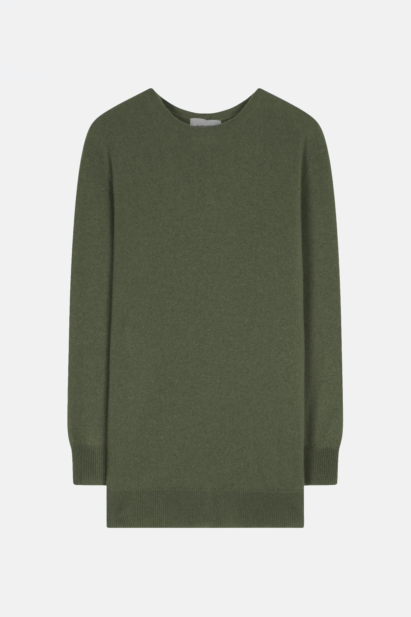 ESTARIS pull col rond boutonné dos kaki chiné 100% cachemire