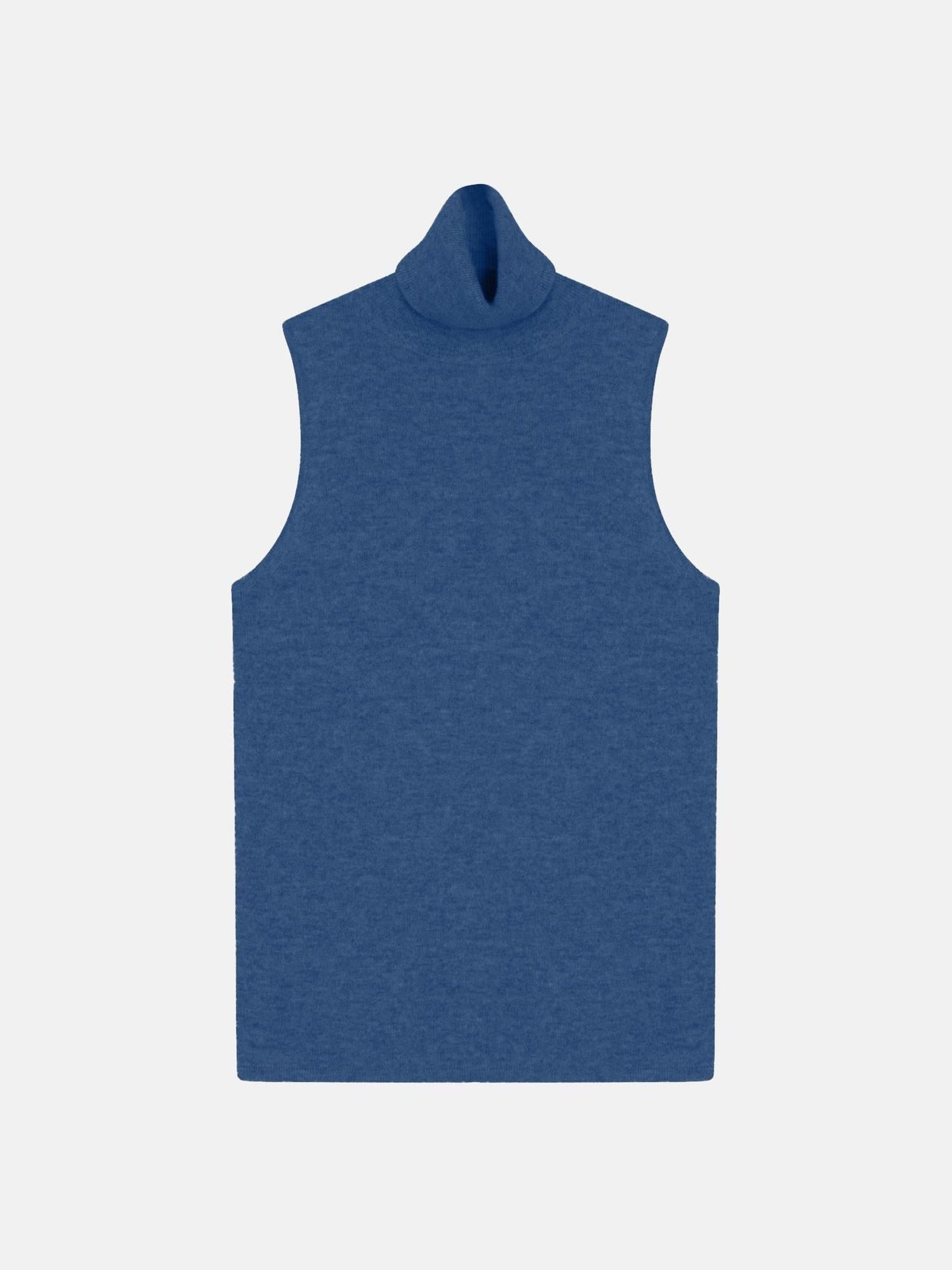 CAPUCIN pull col roulé sans manches bleu denim 100% cachemire