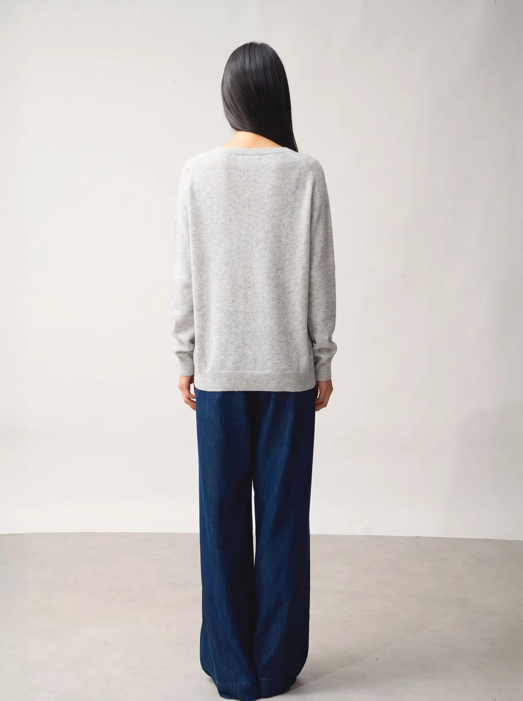 SAVANNAH Pull Col V Gris Perle Chiné