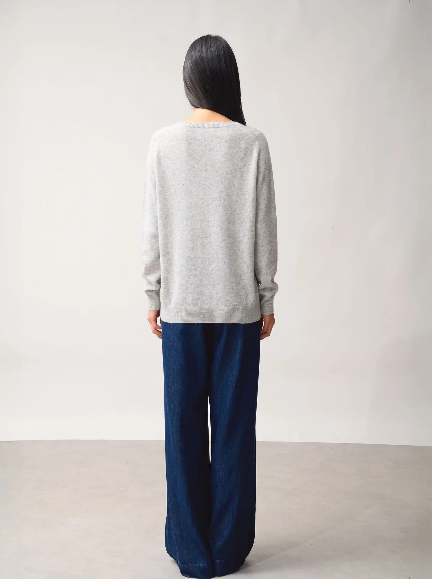 SAVANNAH Pull Col V Gris Perle Chiné