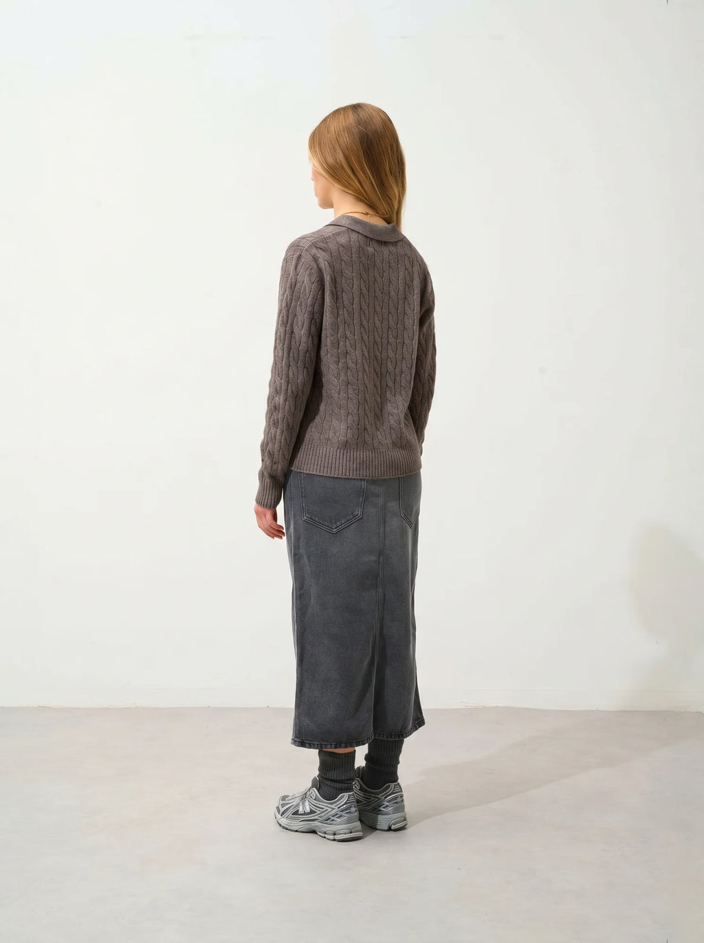 ELYSANDRA Pull Col Polo Ouvert 4 Fils Taupe Chiné