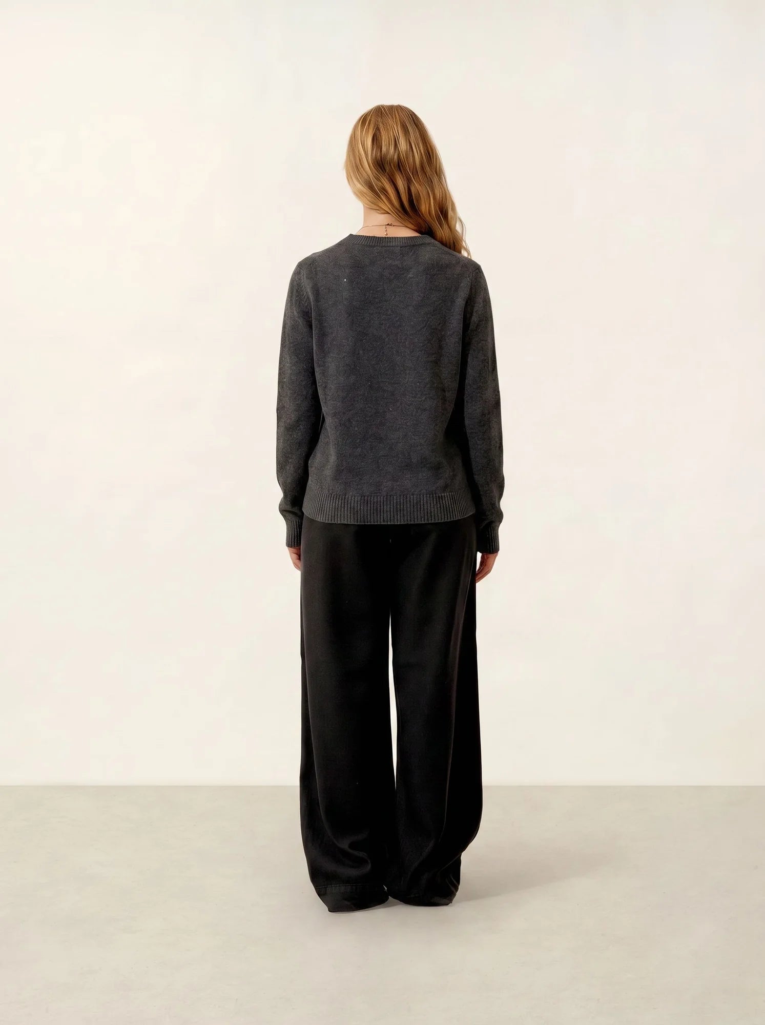 SYLOR Pull Col Rond 4 Fils Anthracite Chiné