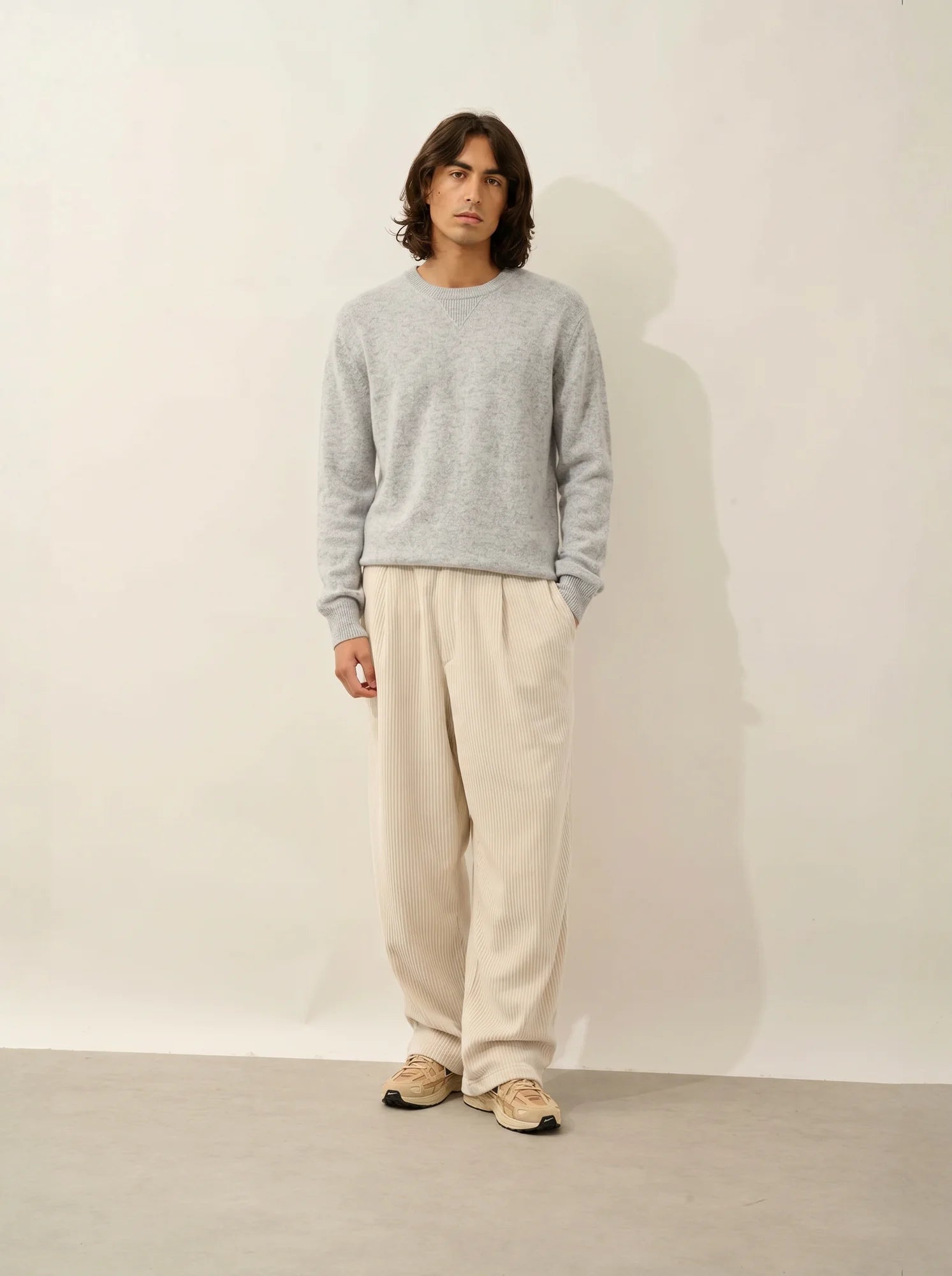NOLAN Pull Col Rond Gris Perle Chiné
