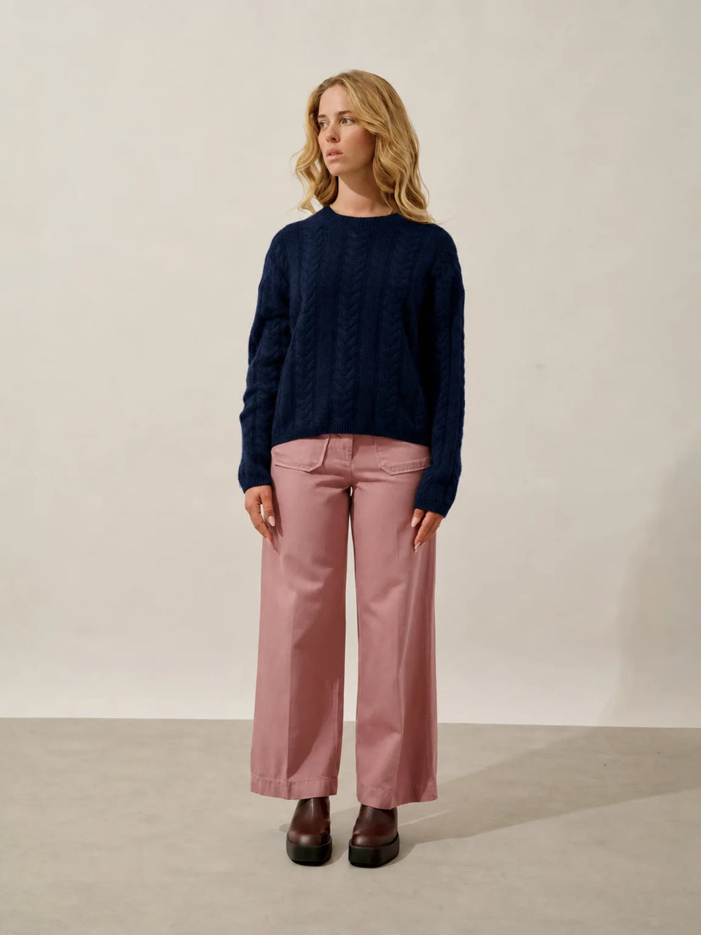 ASTRID Pull Col Rond 6 Fils Bleu Marine