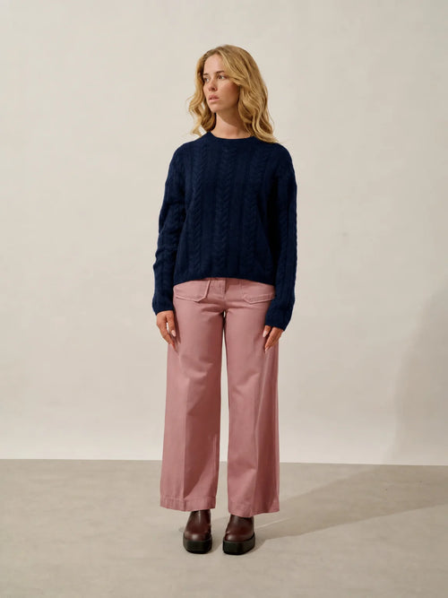 ASTRID Pull Col Rond 6 Fils Bleu Marine