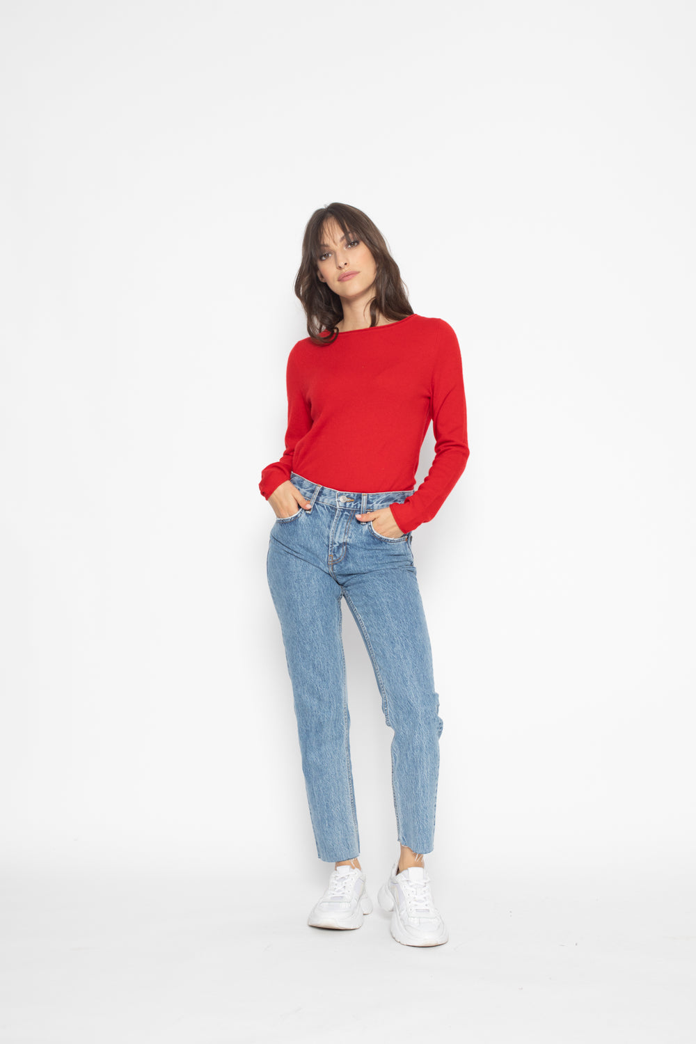 Pull Col Bateaucriou Rouge en cachemire