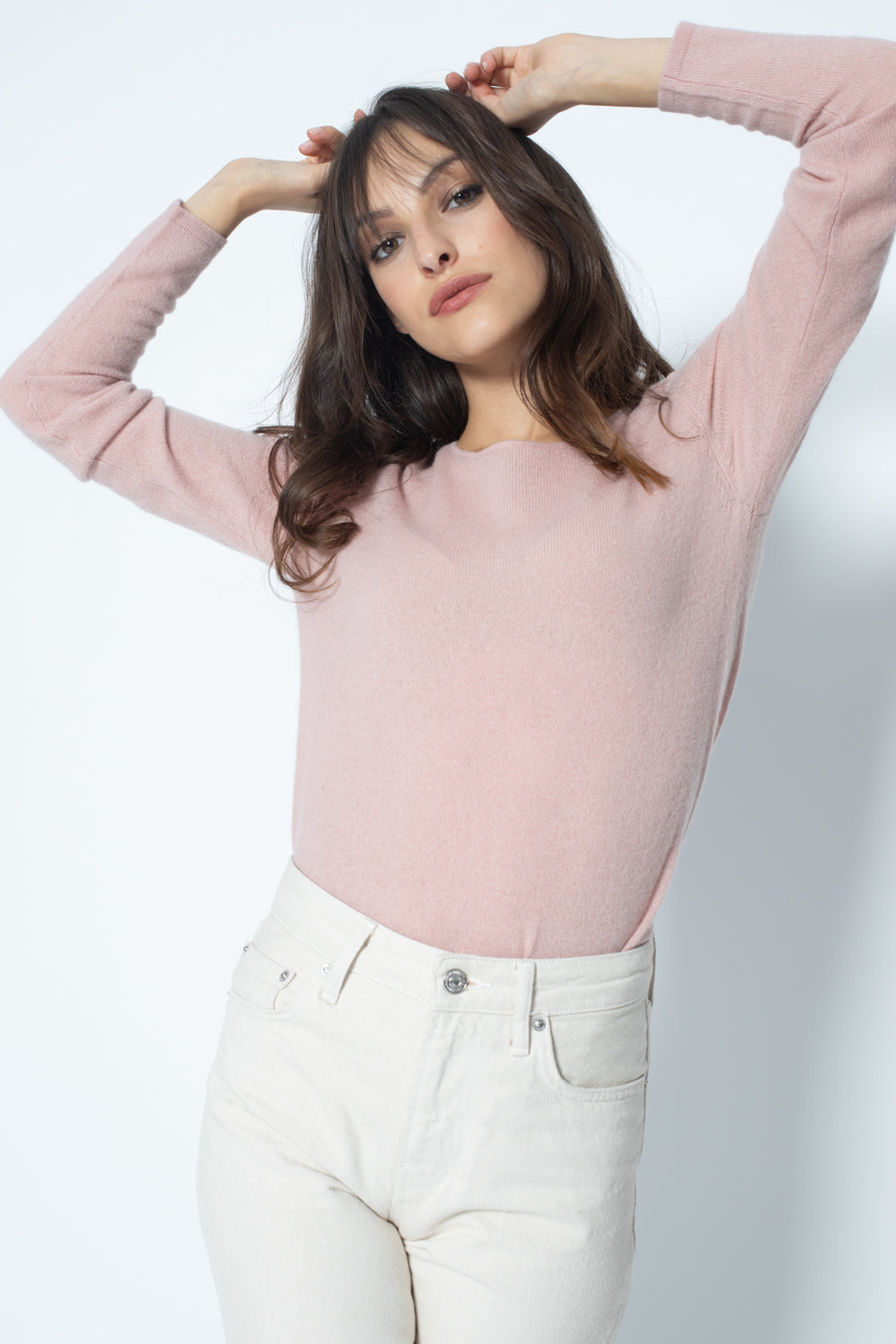 Pull Col Rond ECRIN Old Pink, en cachemire