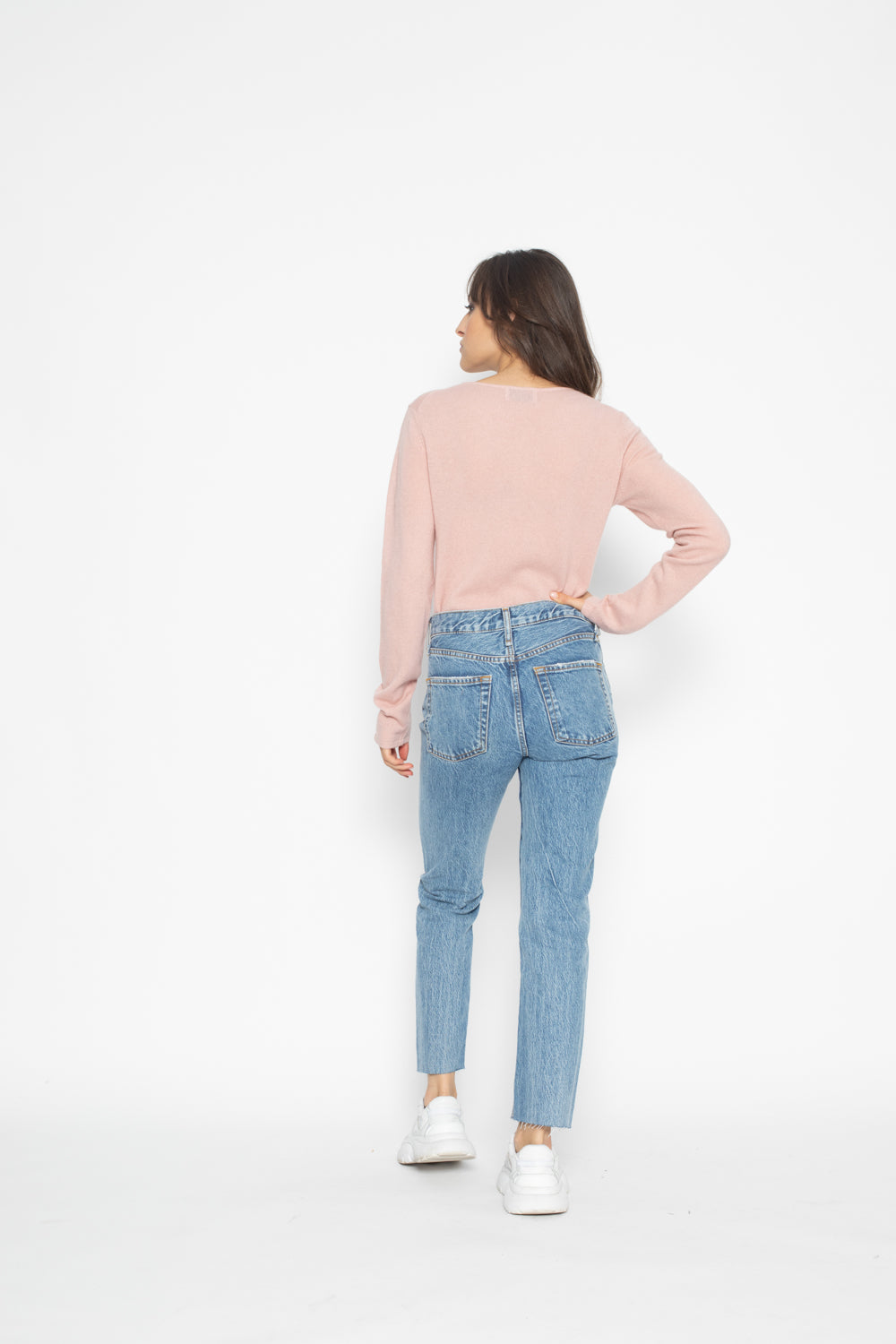 Pull Col Rond Ajuste EPENA Vieux Rose, en cachemire