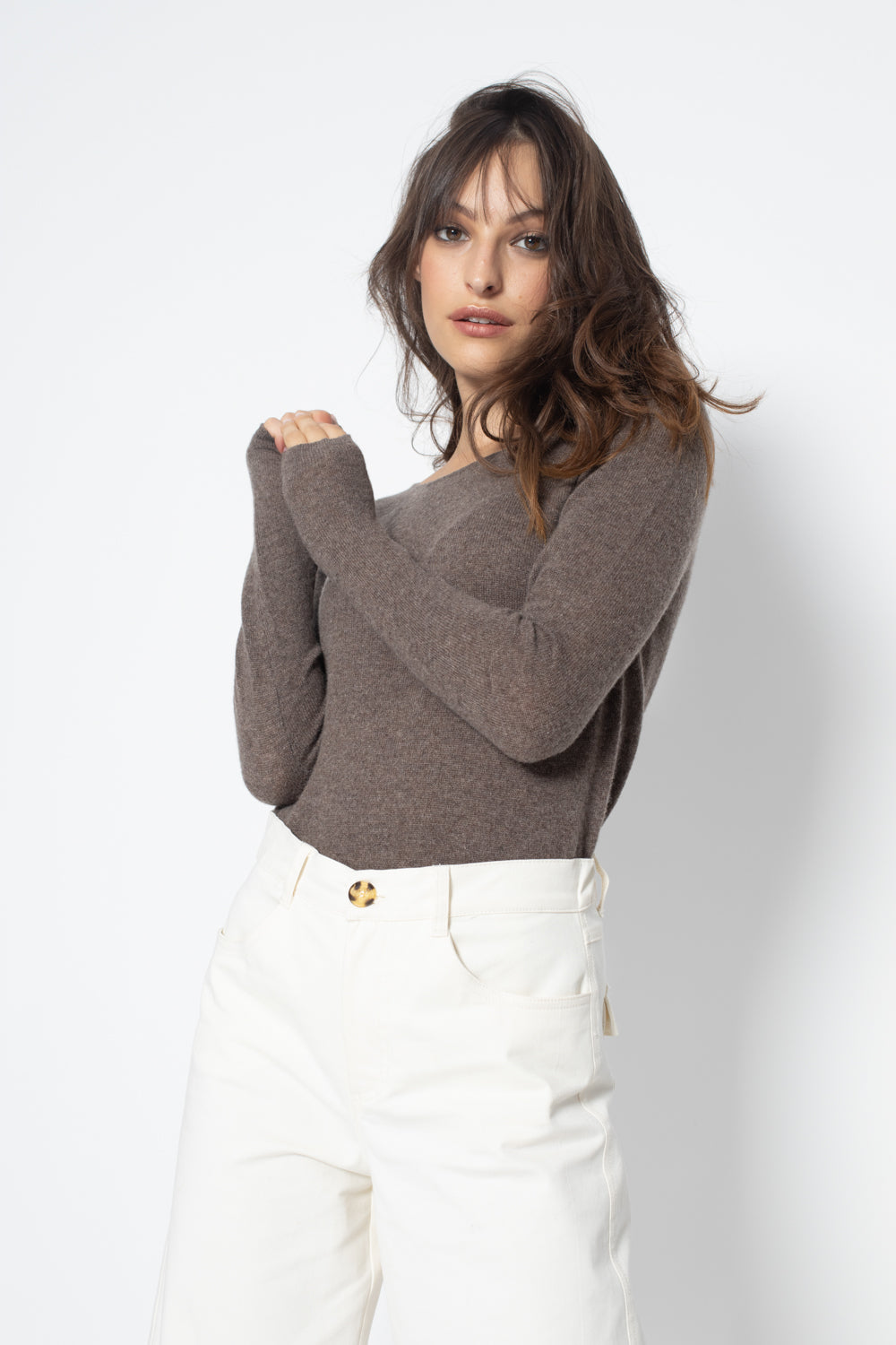 Pull Col Rond ECRIN Taupe, en cachemire