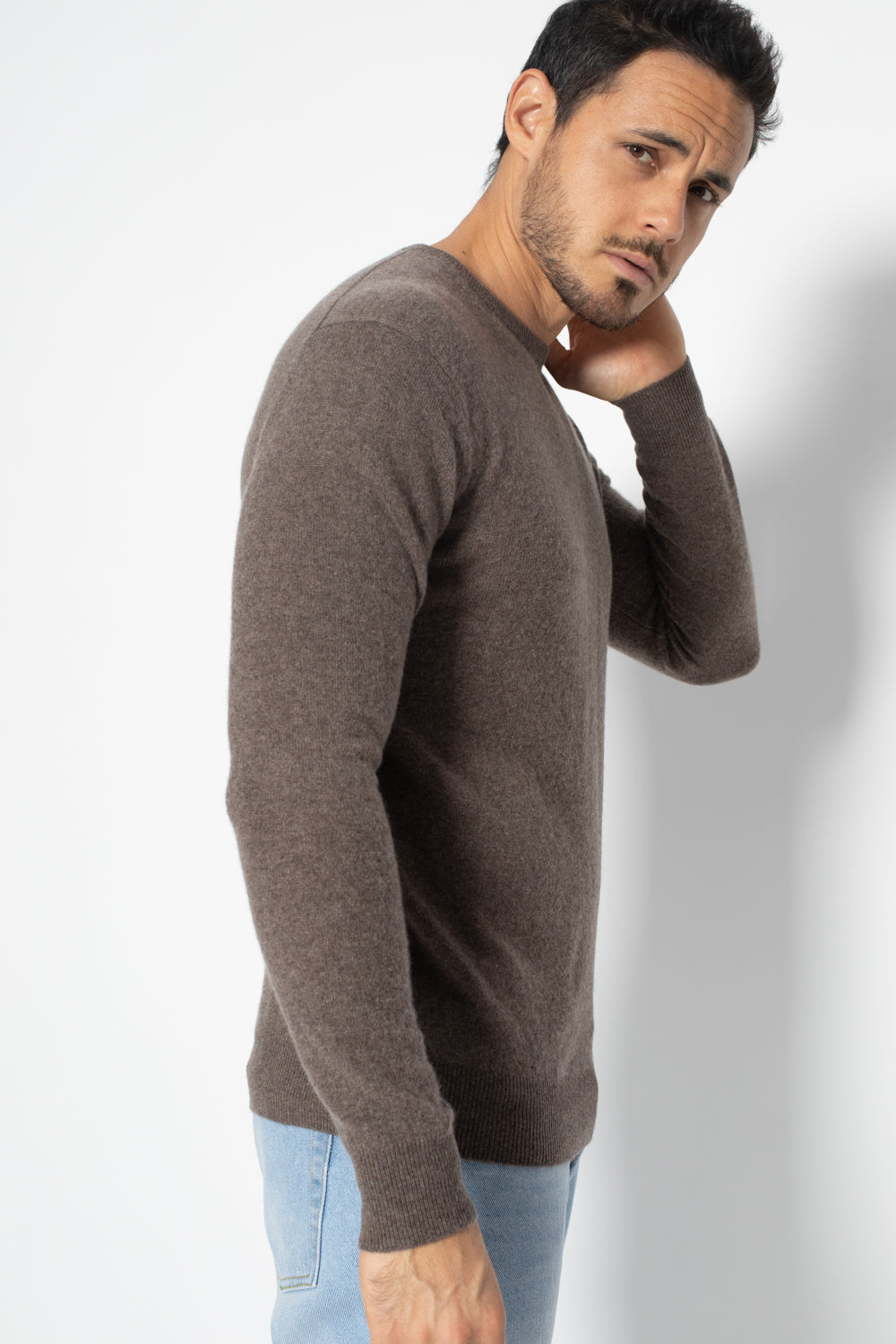 Pull Col Rond aiglière Taupe en cachemire