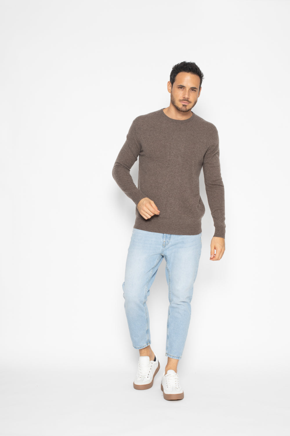Pull Col Rond aiglière Taupe en cachemire