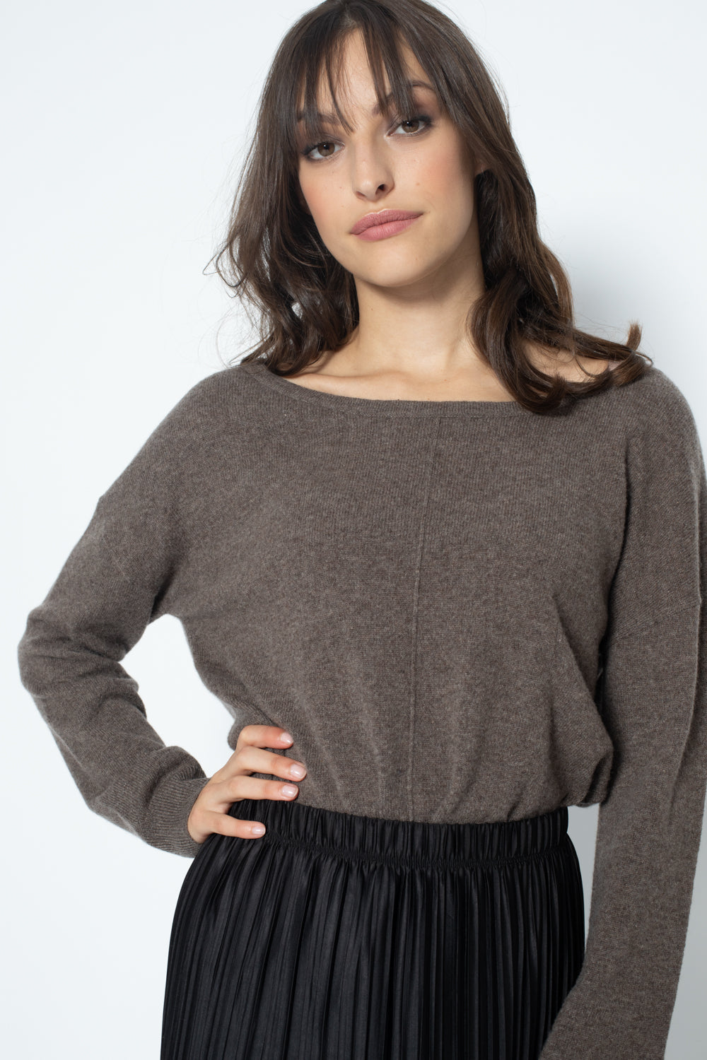 Pull Col Rond Oversize FARAUT Taupe, en cachemire