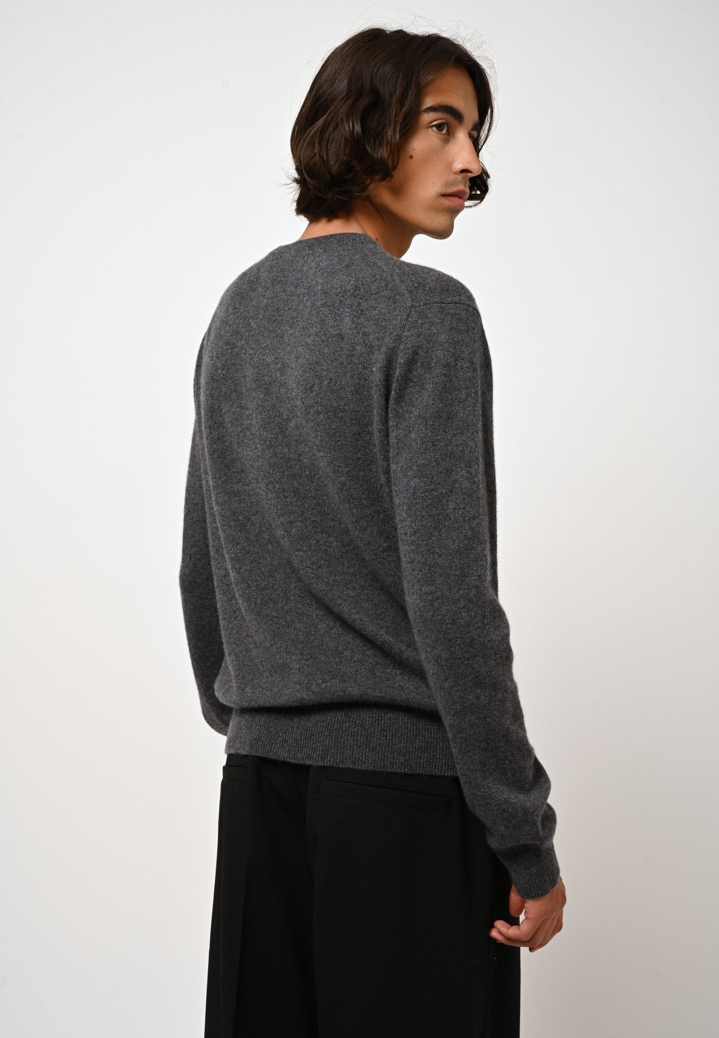 AIGLIÈRE pull col rond anthracite chiné 100% cachemire
