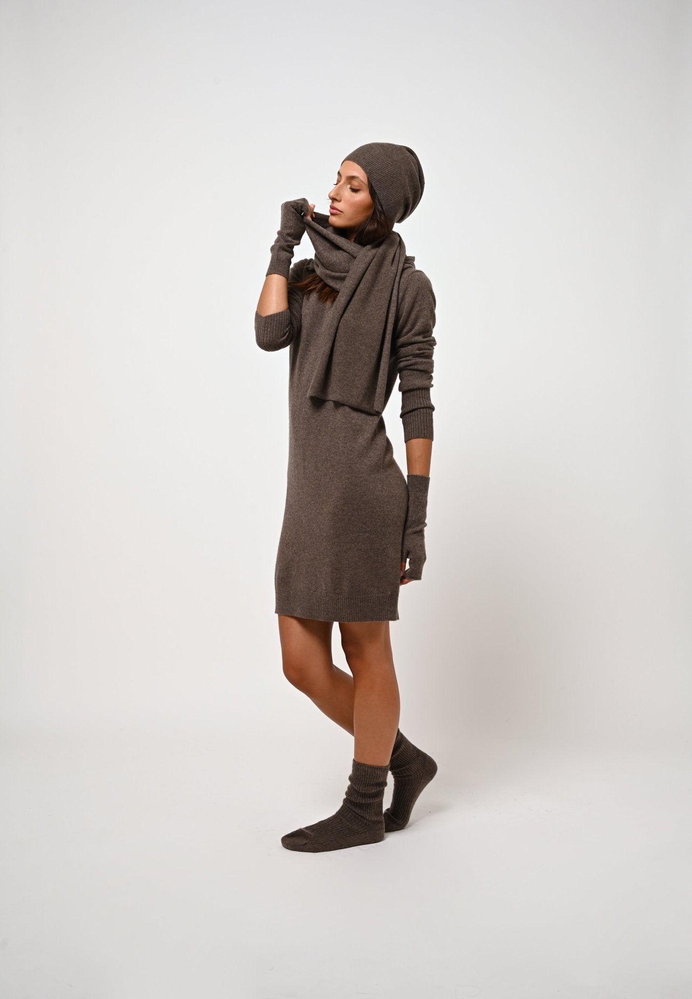 ARMET robe col rond taupe chiné 100% cachemire