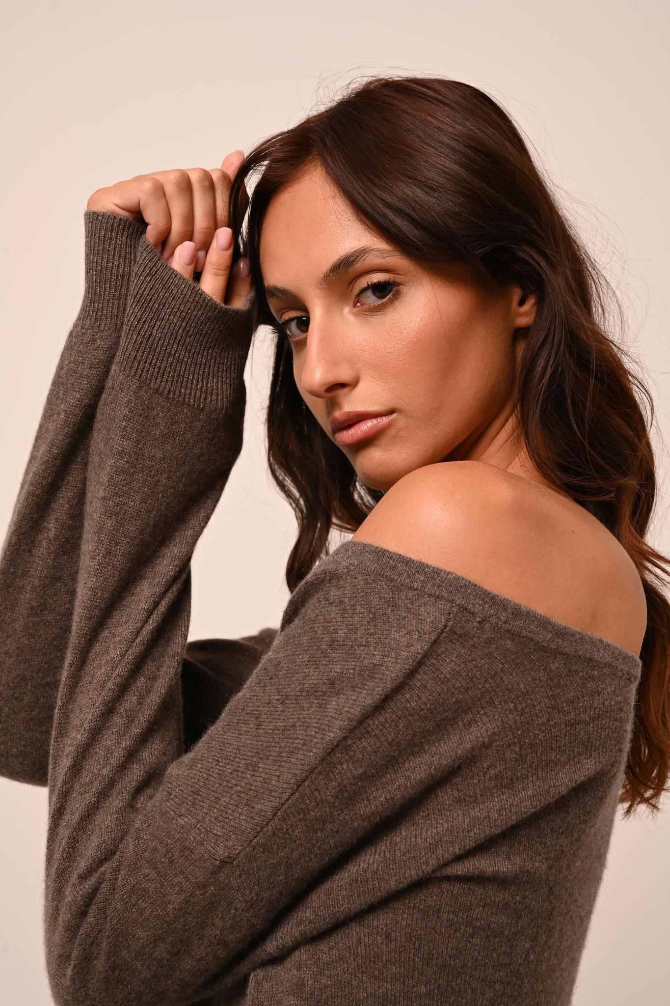 FARAUT Pullover mit Rundhalsausschnitt taupe meliert 100% Kaschmir